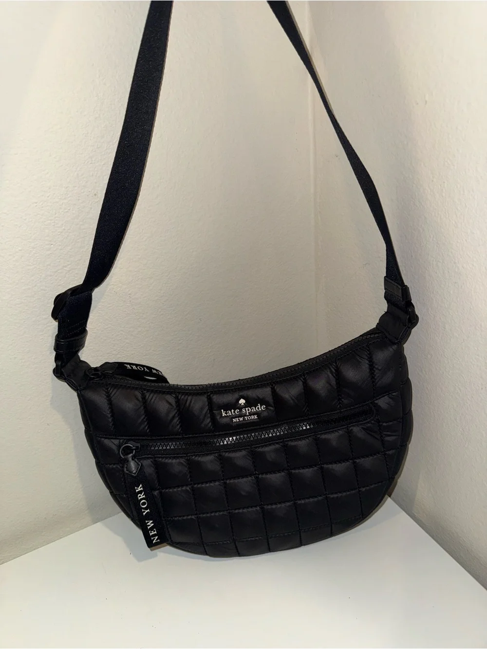 kate spade Black Quilted Crossbody Bag with Logo Zip Pull